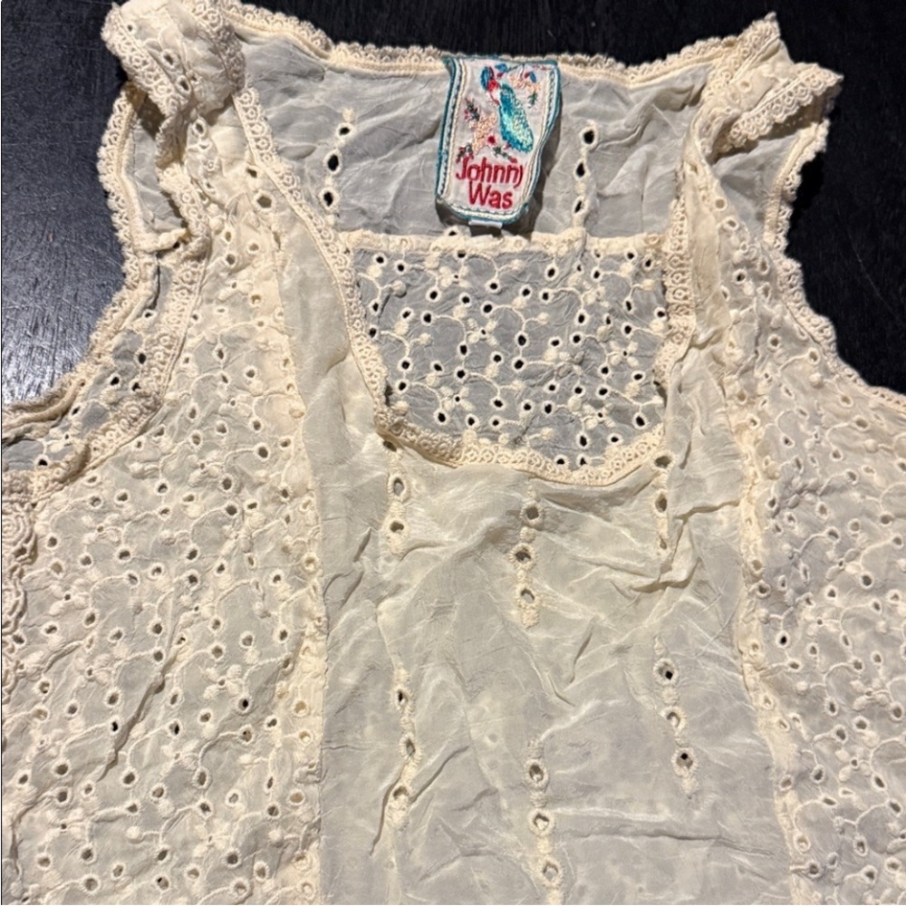 Johnny Was Cream Eyelet Camisole Top
